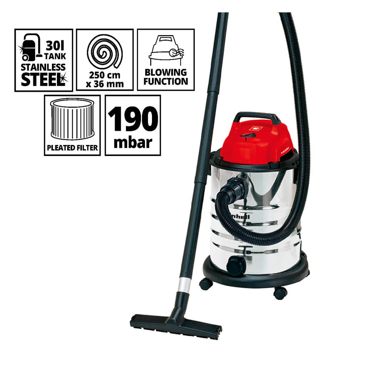 Aspiradora eléctrica 30 litros inox seco - húmedo marca Einhell - Image 3