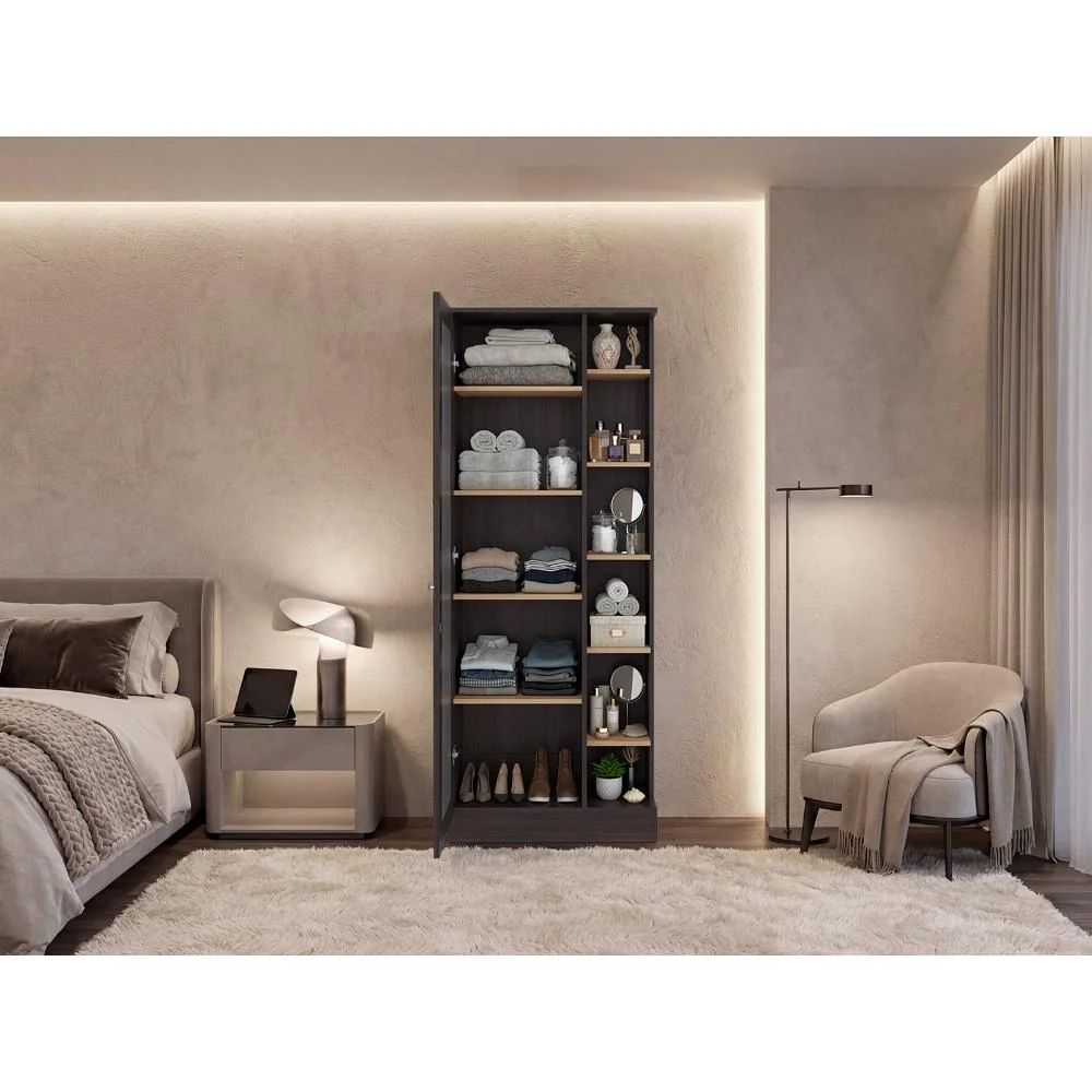 Closet Lara Con Espejo, Nogal Europeo y Fresno Europeo, Con Siete Entrepaños y Gran Capacidad De Almacenamiento - Image 4