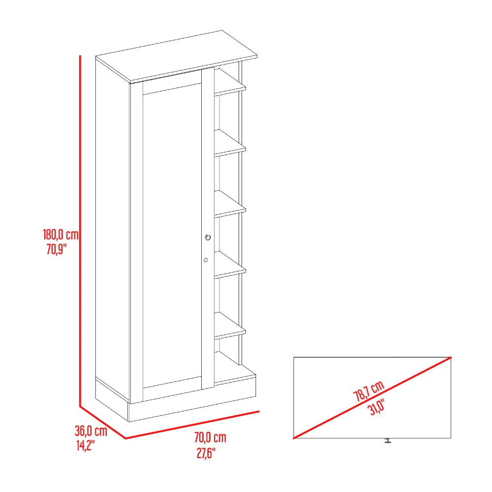 Closet Lara Con Espejo, Nogal Europeo y Fresno Europeo, Con Siete Entrepaños y Gran Capacidad De Almacenamiento - Image 7