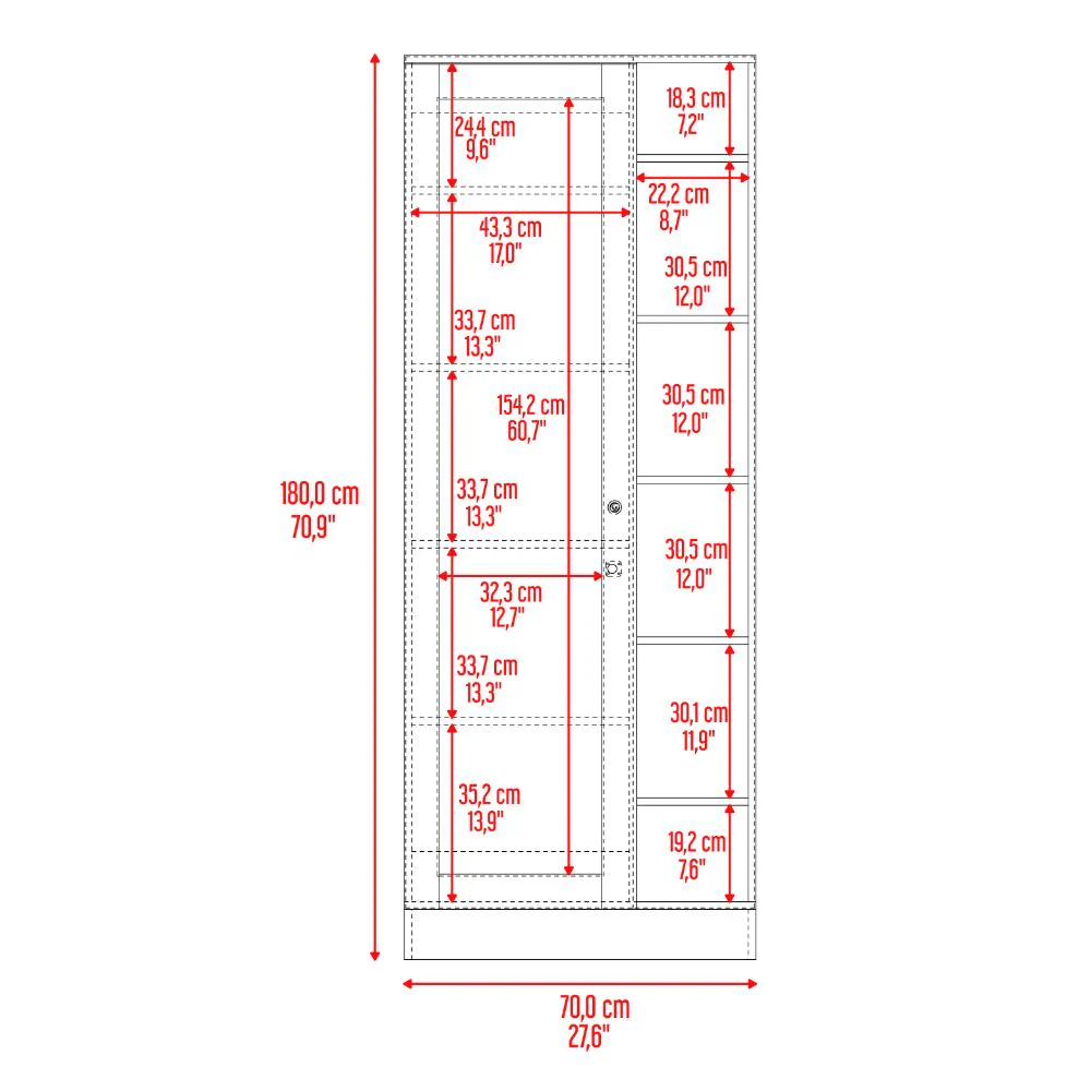 Closet Lara Con Espejo, Nogal Europeo y Fresno Europeo, Con Siete Entrepaños y Gran Capacidad De Almacenamiento - Image 8