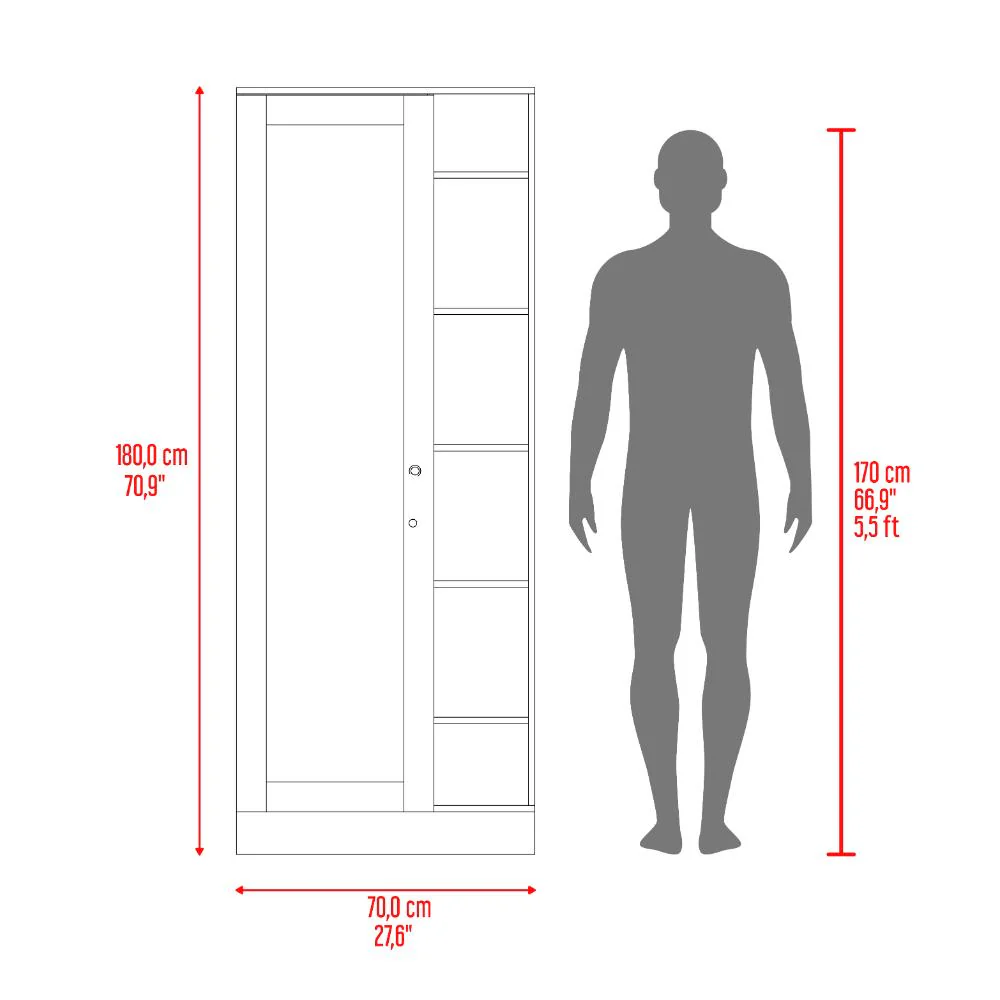 Closet Lara Con Espejo, Nogal Europeo y Fresno Europeo, Con Siete Entrepaños y Gran Capacidad De Almacenamiento - Image 9