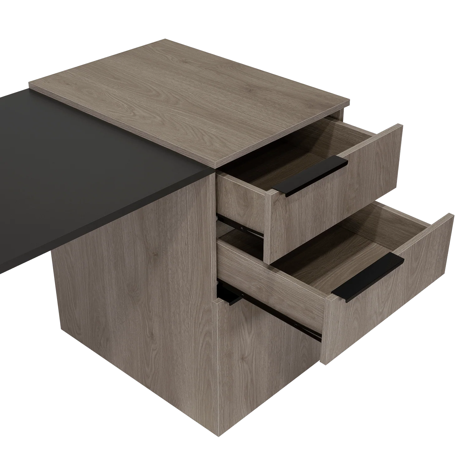 Escritorio Cosmo, Humo y Plata Oscuro, con Dos Cajones Multiusos y Un Cajón Archivador Adicional - Image 13