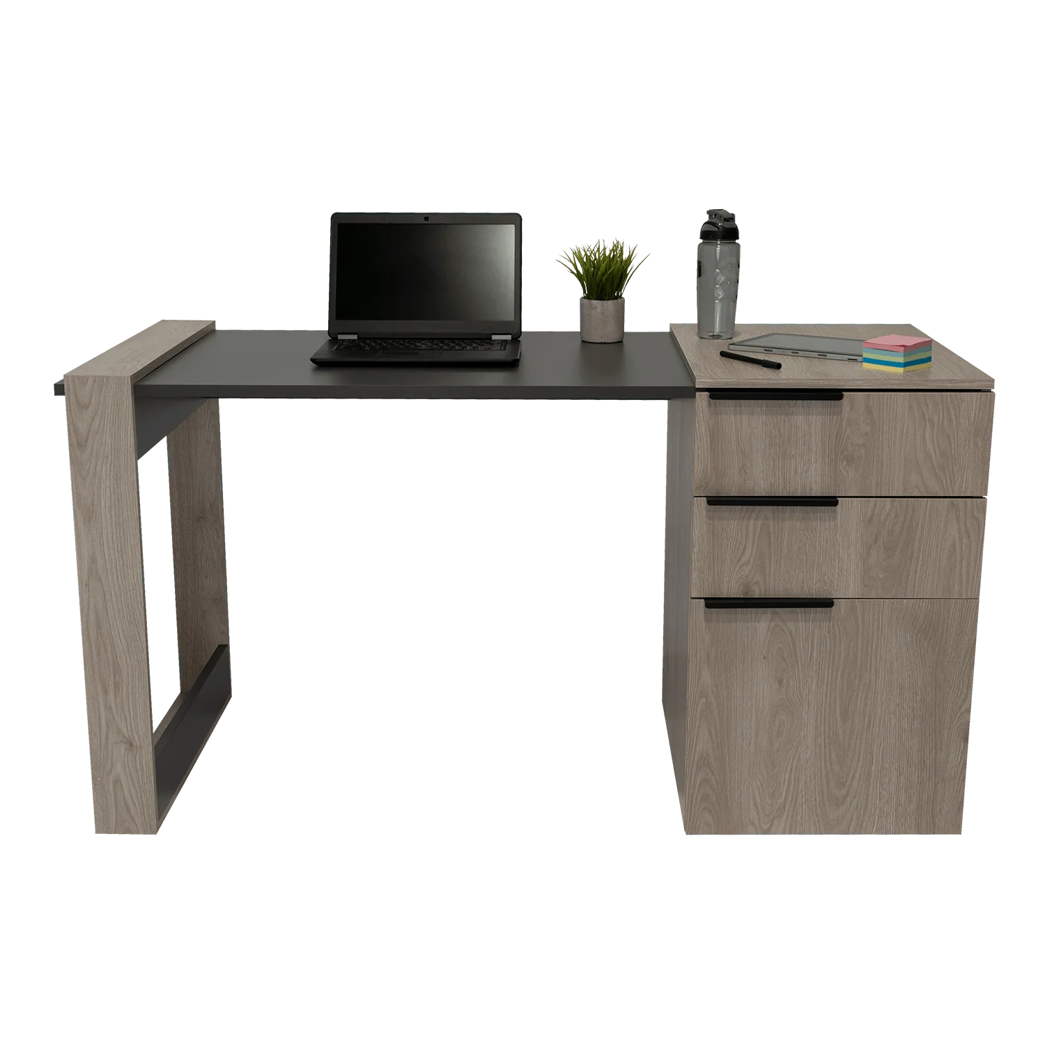 Escritorio Cosmo, Humo y Plata Oscuro, con Dos Cajones Multiusos y Un Cajón Archivador Adicional - Image 3