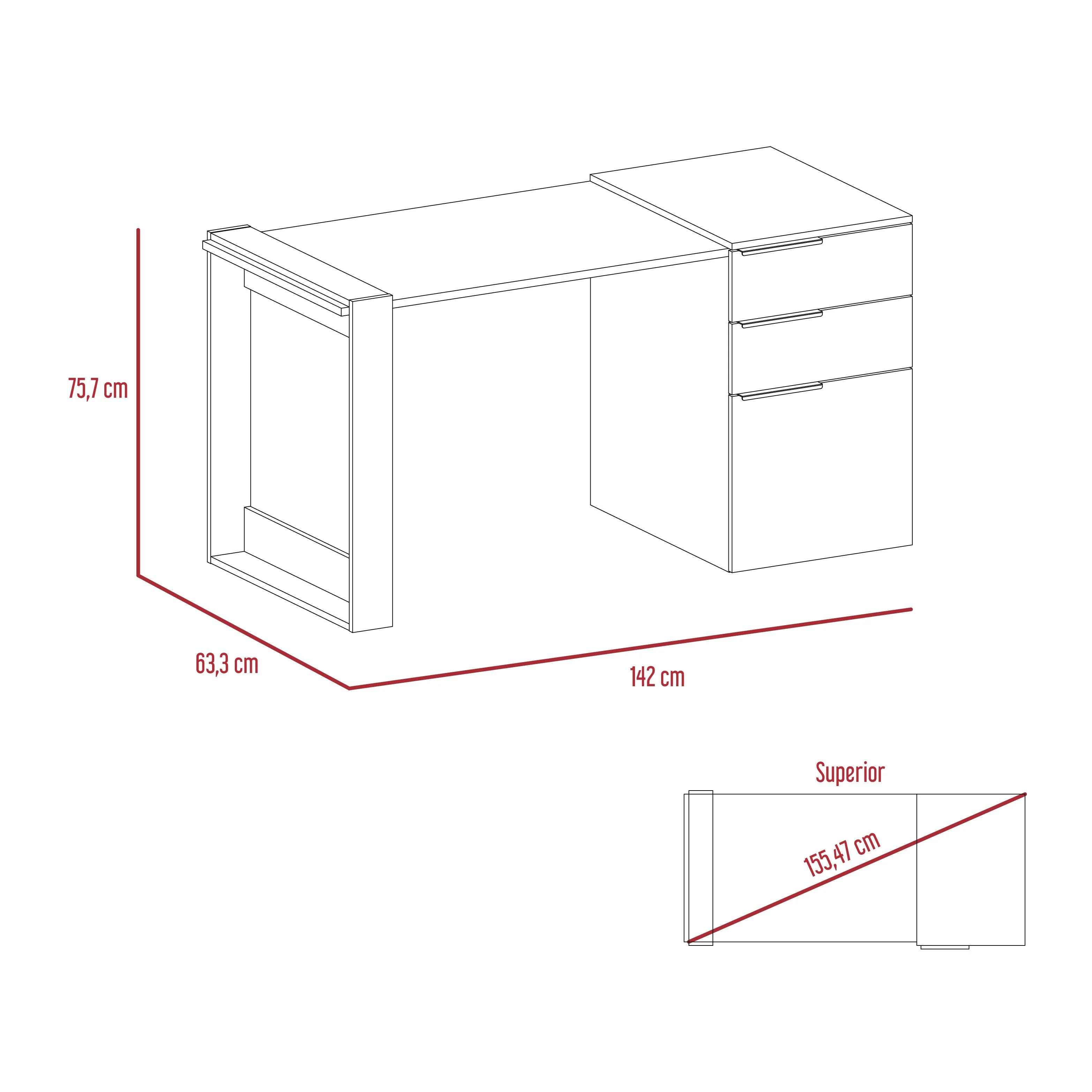 Escritorio Cosmo, Humo y Plata Oscuro, con Dos Cajones Multiusos y Un Cajón Archivador Adicional - Image 6