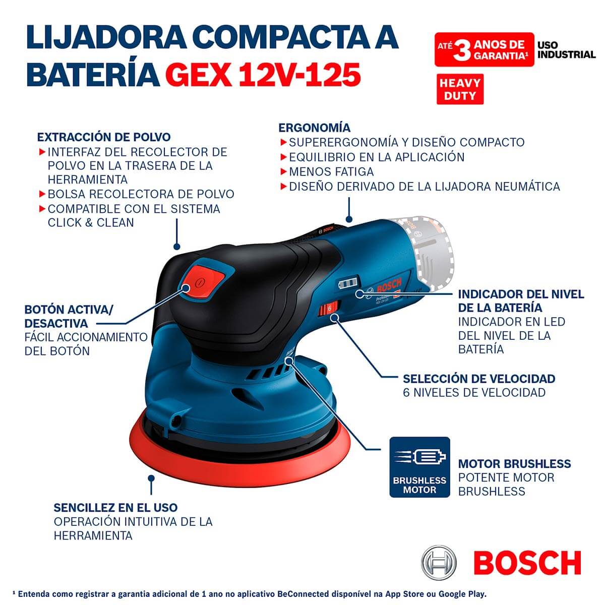 Lijadora roto orbital inalámbrica 12V GEX 12V-125 Brushless + Kit 2 Baterías 12V 2 Ah + Cargador de batería GAL12V-20 Marca Bosch - Image 9