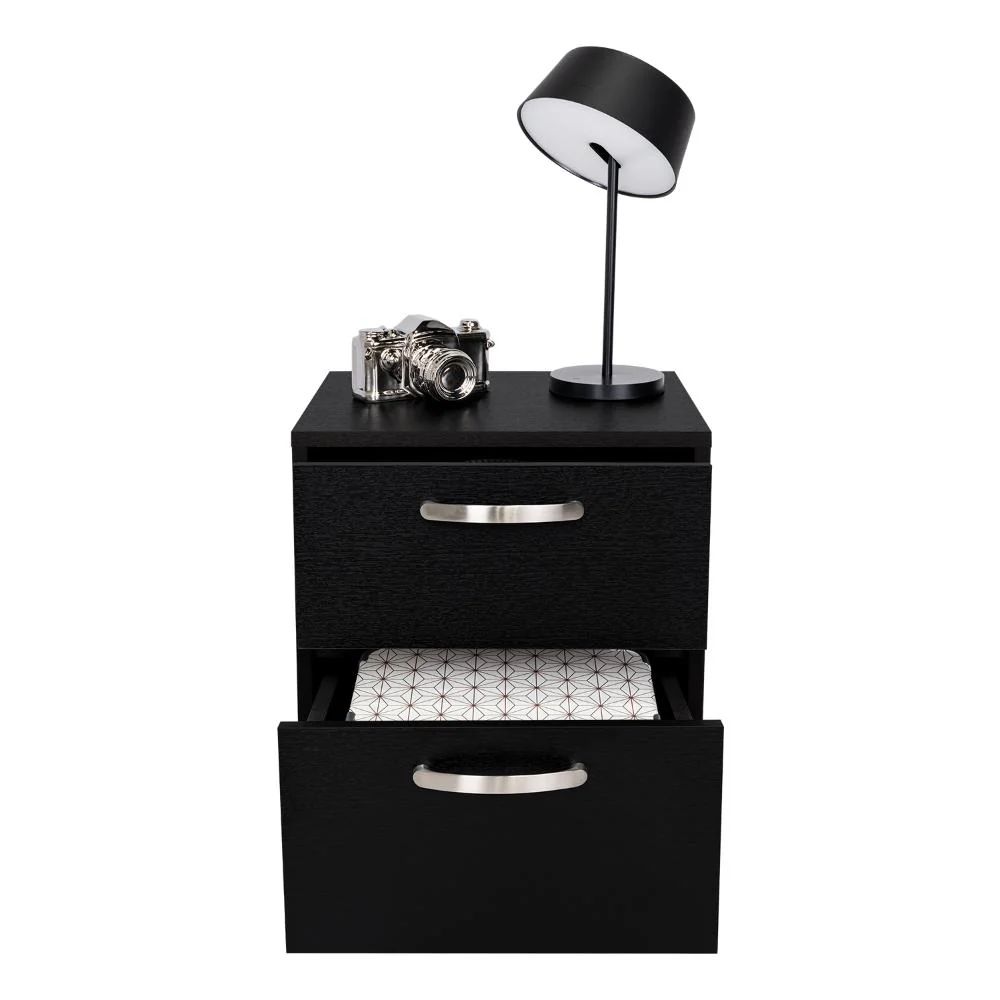 Mesa de Noche Elaxi, Wengue, con Dos Cajones Deslizables Como Correderas Metálicas - Image 4