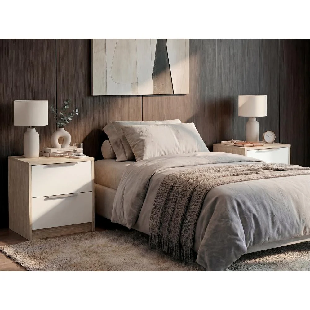 Mesa de Noche Wesley, Cartagena y Blanco, con Dos Cajones Organizadores X2 - Image 3