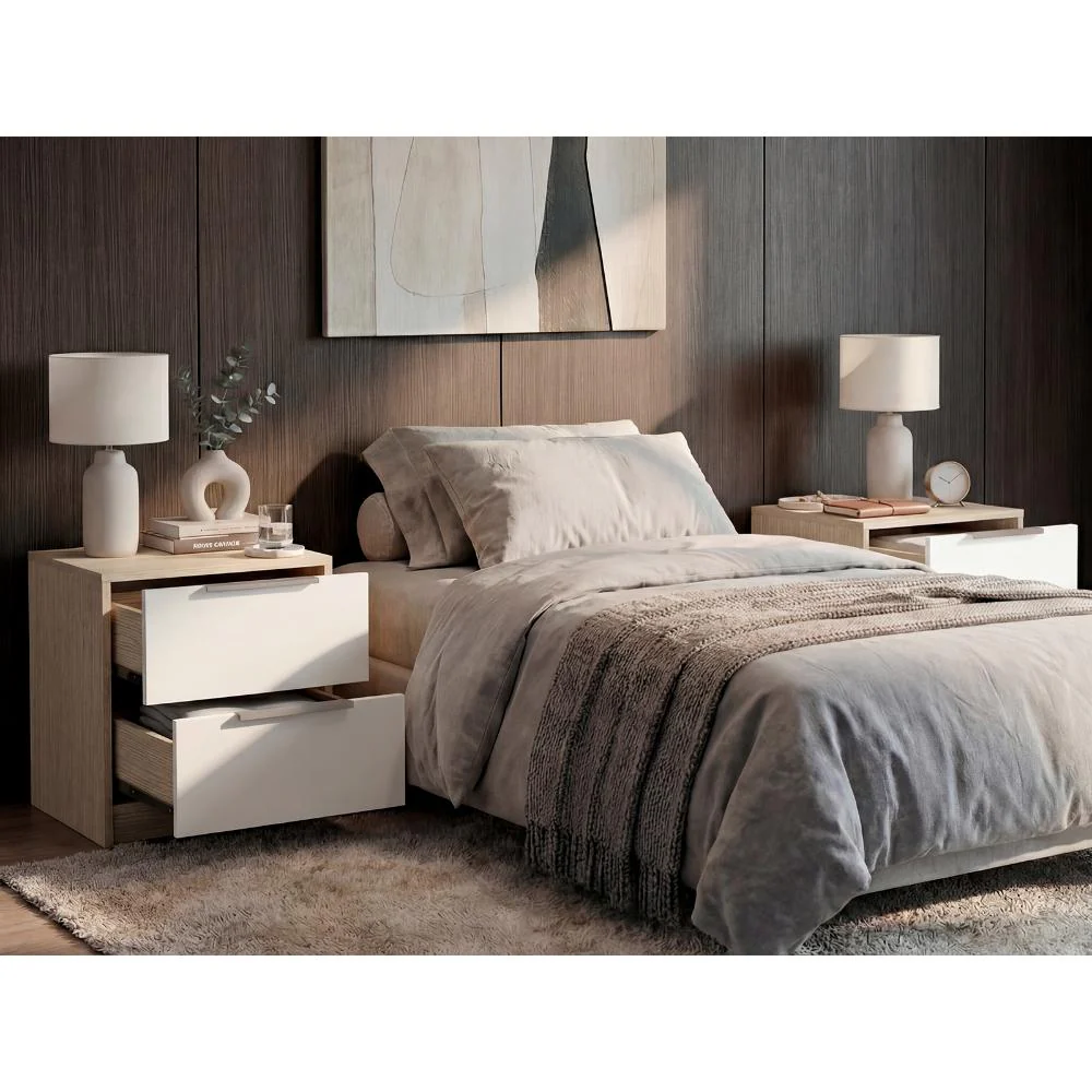 Mesa de Noche Wesley, Cartagena y Blanco, con Dos Cajones Organizadores X2 - Image 4