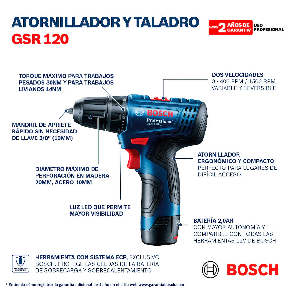 Taladro atornillador 1/2" 12V + 1 batería y maletín GSR 120-LI Bosch - Image 7